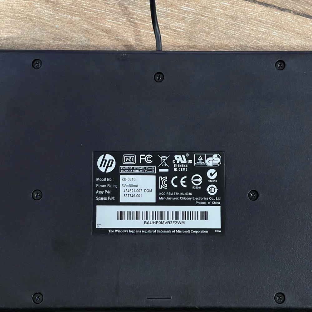 HP Wired PS2 Standard 104-Key Desktop Keyboard KU-0316 434820-002 537745-001 - Picture 6 of 6